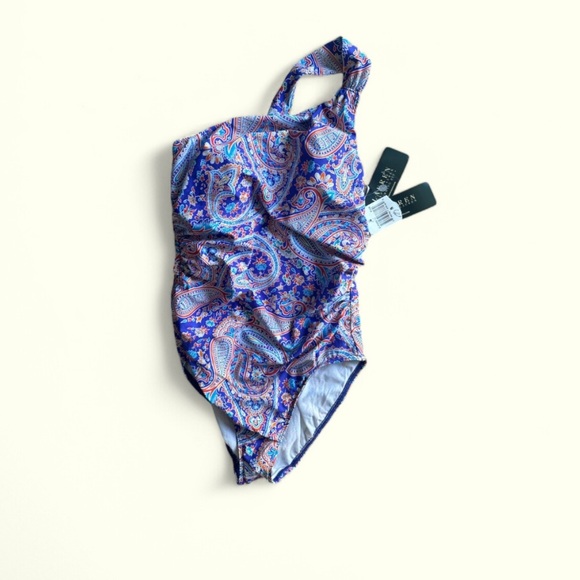 Lauren Ralph Lauren Paisley One shoulder One Piece Strap Built in bra Size 8 NWT - Picture 1 of 5